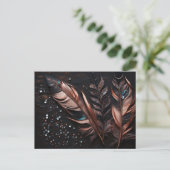 Roze & Zwarte Decoratieve Veren & Strasstenen Briefkaart (Staand voorkant)