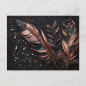 Roze & Zwarte Decoratieve Veren & Strasstenen Briefkaart (Voorkant)