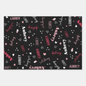 Roze zwarte diamanten hartsterren Naam toevoegen Inpakpapier Vel (Voorkant)