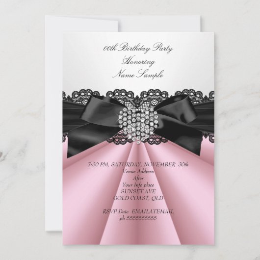  roze zwarte diamantfeest kaart (Achterkant)