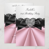  roze zwarte diamantfeest kaart (Voorkant / Achterkant)