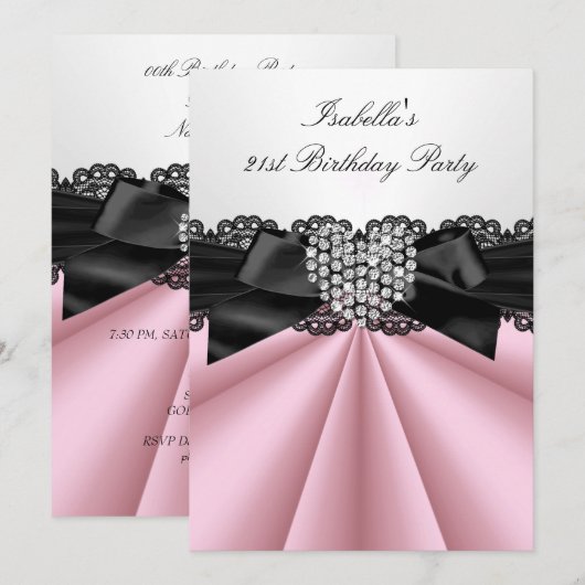  roze zwarte diamantfeest kaart (Voorkant / Achterkant)