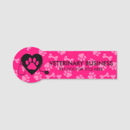 Roze zwarte dierenarts Paw Heart Stethescope Pet Naamplaatje