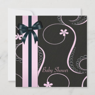 Roze Zwarte Draaikolk Baby Meisje Shower Kaart