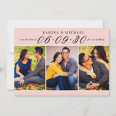 Roze Zwarte Drie Foto Collage Trouwfeest Save The Date (Voorkant)
