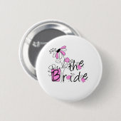 Roze/zwarte druppels ronde button 5,7 cm (Voorkant /achterkant)