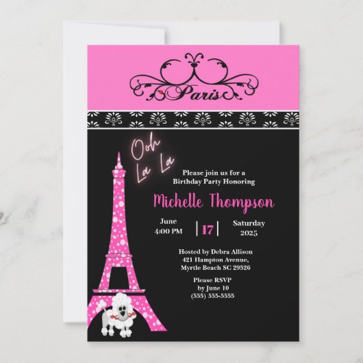 Roze zwarte Eiffeltoren Parijs, Birthday Kaart (Voorkant)