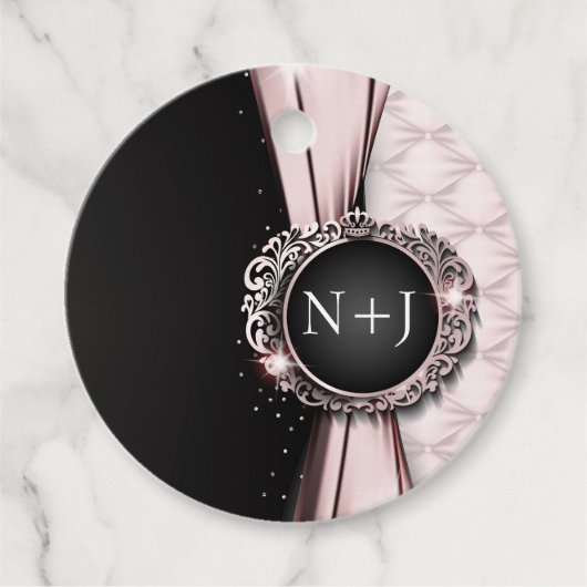 Roze & Zwarte Elegante Luxe Trouw Bedankjes Labels (Voorkant)