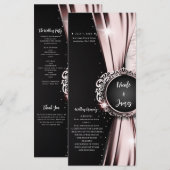 Roze & Zwarte Elegante Luxe Trouwprogramma Programmakaart (Voorkant / Achterkant)