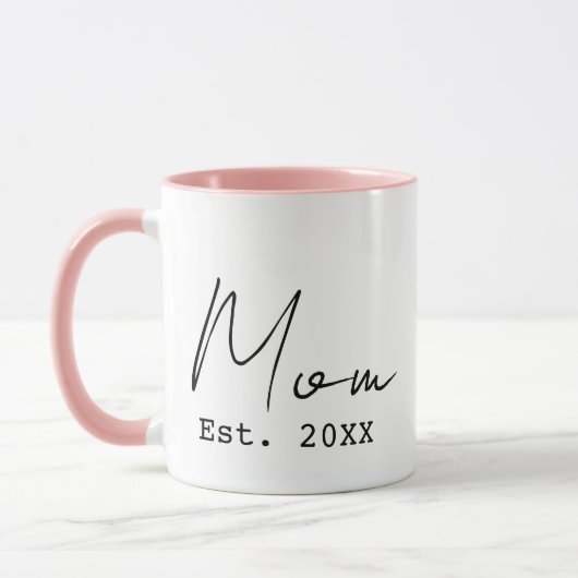 Roze Zwarte Elegante Script Nieuwe Moeder Opgerich Mok (Links)