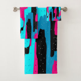 Roze, zwarte en blauwe Abstracte tekenafdrukken Bad Handdoek