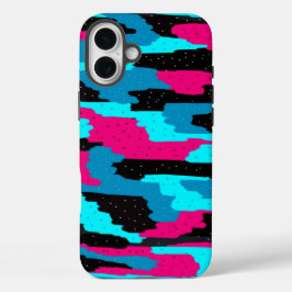 Roze, zwarte en blauwe Abstracte tekenafdrukken iPhone 16 Plus Hoesje
