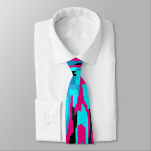 Roze, zwarte en blauwe Abstracte tekenafdrukken Stropdas