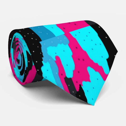 Roze, zwarte en blauwe Abstracte tekenafdrukken Stropdas (Opgerold)