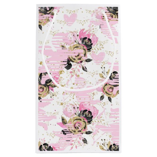 Roze, zwarte en gouden flank klein cadeauzakje (Achterkant)