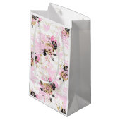 Roze, zwarte en gouden flank klein cadeauzakje (Voorkant Gekanteld)