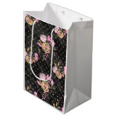 Roze, zwarte en gouden flank medium cadeauzakje (Voorkant Gekanteld)