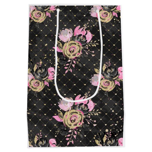 Roze, zwarte en gouden flank medium cadeauzakje (Achterkant)