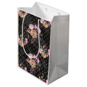Roze, zwarte en gouden flank medium cadeauzakje (Achterkant Gekanteld)
