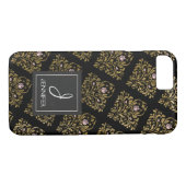 Roze, zwarte en gouden folie bloemenmonogram Case-Mate iPhone case (Achterkant (Horizontaal))