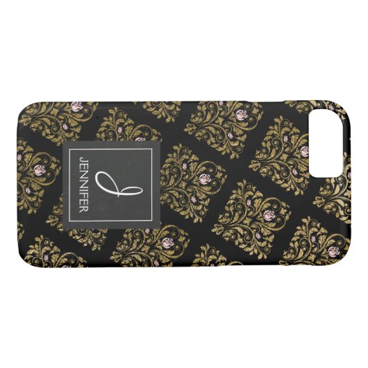 Roze, zwarte en gouden folie bloemenmonogram Case-Mate iPhone case (Achterkant (Horizontaal))