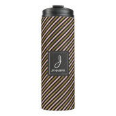 Roze, zwarte en gouden folie gestreept patroon mon thermosbeker (Voorkant)