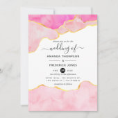 Roze, zwarte en gouden oorkonde bruiloft kaart (Voorkant)