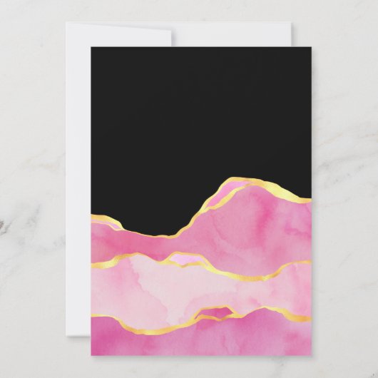 Roze, zwarte en gouden oorkonde bruiloft kaart (Achterkant)