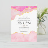 Roze, zwarte en gouden oorkonde bruiloft kaart (Staand voorkant)