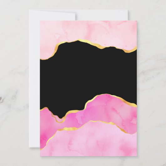 Roze, zwarte en gouden oorkonde bruiloft kaart (Achterkant)