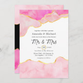 Roze, zwarte en gouden oorkonde bruiloft kaart (Voorkant / Achterkant)