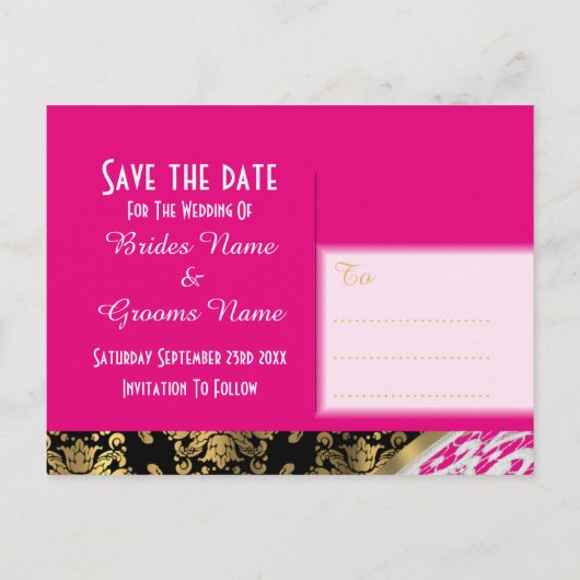 Roze zwarte en gouden witte kant, met uitzondering aankondigingskaart (Achterkant)