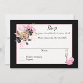 Roze, zwarte en goudflorale Rsvp. Kaart (Voorkant)