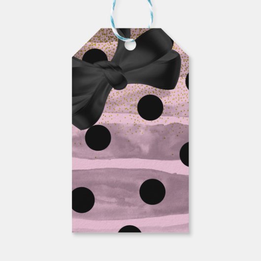 Roze zwarte en goudpokken met zwarte bovenlaag cadeaulabel (Achterkant)