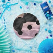 Roze zwarte en goudpokken met zwarte bovenlaag papieren bordje (Feest)