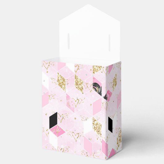 Roze, zwarte en goudvormig vak bedankdoosjes (Geopend)