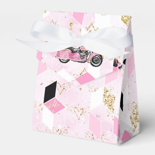 Roze, zwarte en goudvormig vak bedankdoosjes (Voorkant Zijde)