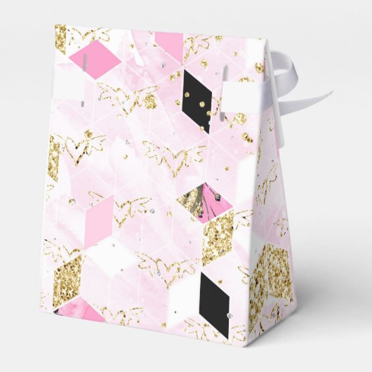 Roze, zwarte en goudvormig vak bedankdoosjes (Achterkant)
