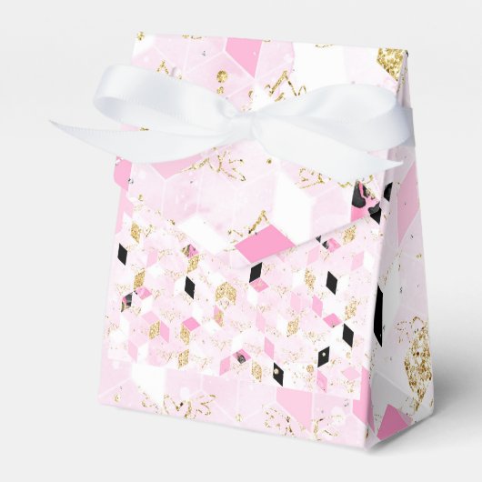 Roze, zwarte en goudvormig vak bedankdoosjes (Voorkant Zijde)