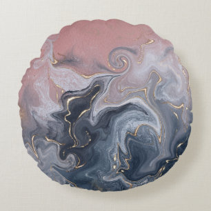 Roze, zwarte en grijze decoratieve Waterverf marme Rond Kussen