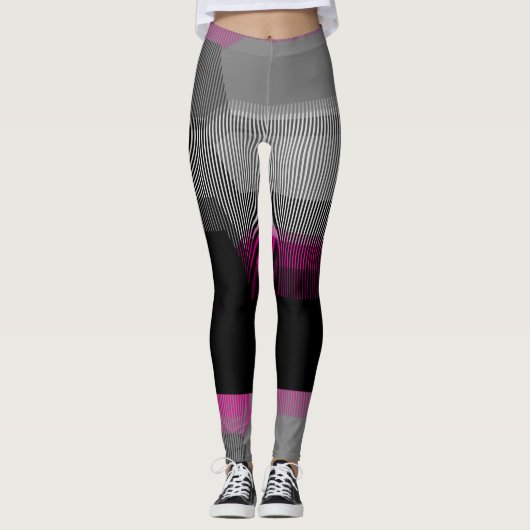 Roze zwarte en grijze strepen abstract leggings (Voorkant)