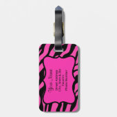 Roze, zwarte en kalkgroene Zebra en Cheetah Skins Bagagelabel (Achterkant verticaal)