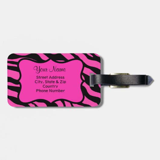 Roze, zwarte en kalkgroene Zebra en Cheetah Skins Bagagelabel (Achterkant horizontaal)