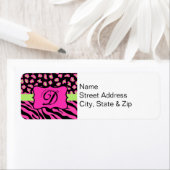 Roze, zwarte en kalkgroene Zebra en Cheetah Skins Etiket (Insitu)