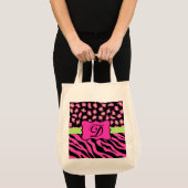 Roze, zwarte en kalkgroene Zebra en Cheetah Skins Tote Bag (Voorkant (product))