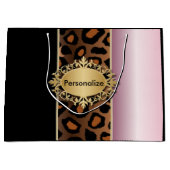 Roze, zwarte en luipaard dierlijke afdrukken groot cadeauzakje (Voorkant)