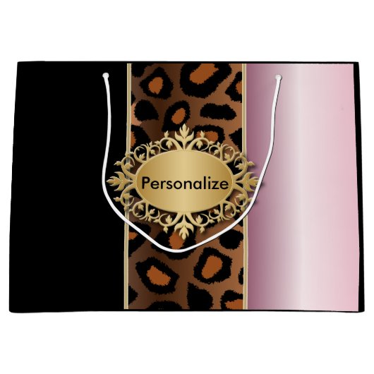 Roze, zwarte en luipaard dierlijke afdrukken groot cadeauzakje (Voorkant)