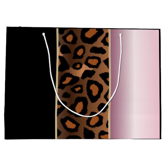Roze, zwarte en luipaard dierlijke afdrukken groot cadeauzakje (Achterkant)