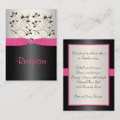 Roze, zwarte en Silver Reception Enclosure Card Informatiekaartje (Voorkant / Achterkant)