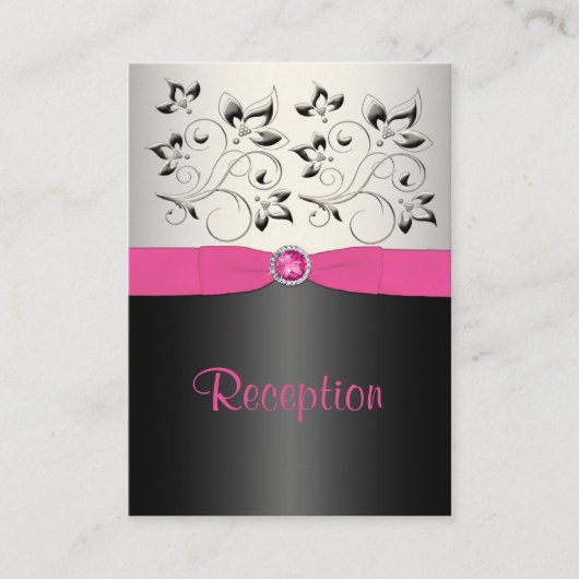 Roze, zwarte en Silver Reception Enclosure Card Informatiekaartje (Voorkant)